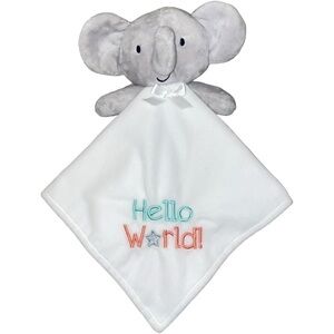 Little Me Unisex Infant Hello World Lovey Rattle Elephant Satin Back White Gray